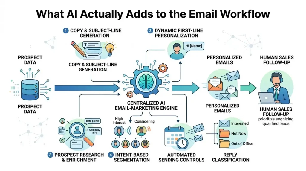 Best AI Email Marketing Tools for B2B in 2026: Cold Outreach vs. Lifecycle Email 2 AI email workflow infographic la… 202608192004 1