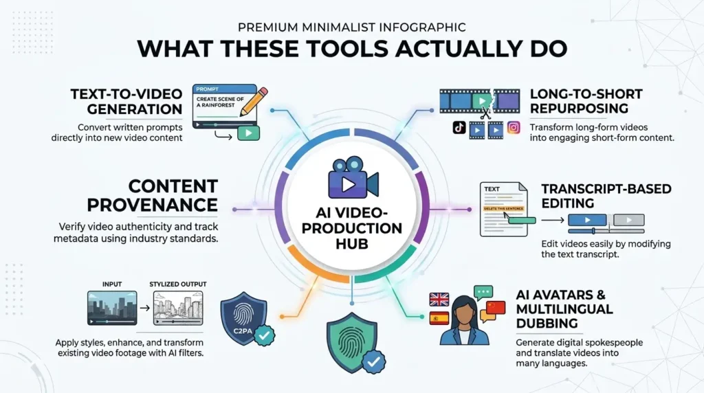best AI Video Tools for Agencies: 2026 Guide 3 AI video capabilities infographic 202608241309