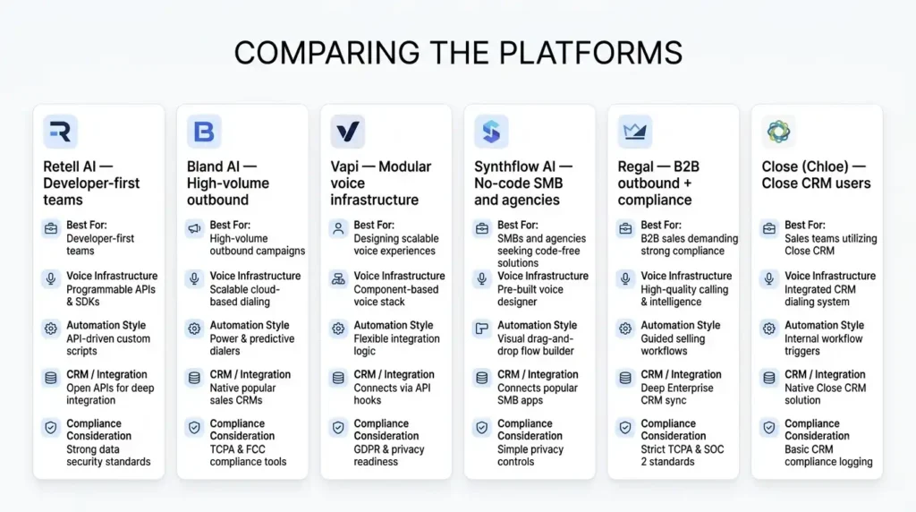 best AI Voice Agents for B2B Sales: The 2026 Guide 3 Comparing AI platforms infographic 202608191645