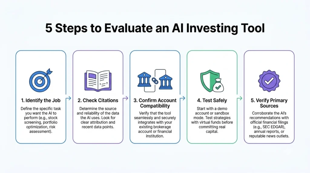 Evaluating AI investing tool steps 202608090328