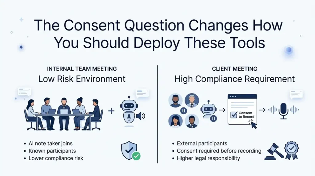 best AI Meeting Assistants: The 2026 Guide 1 Infographic comparing internal a… 202608191030